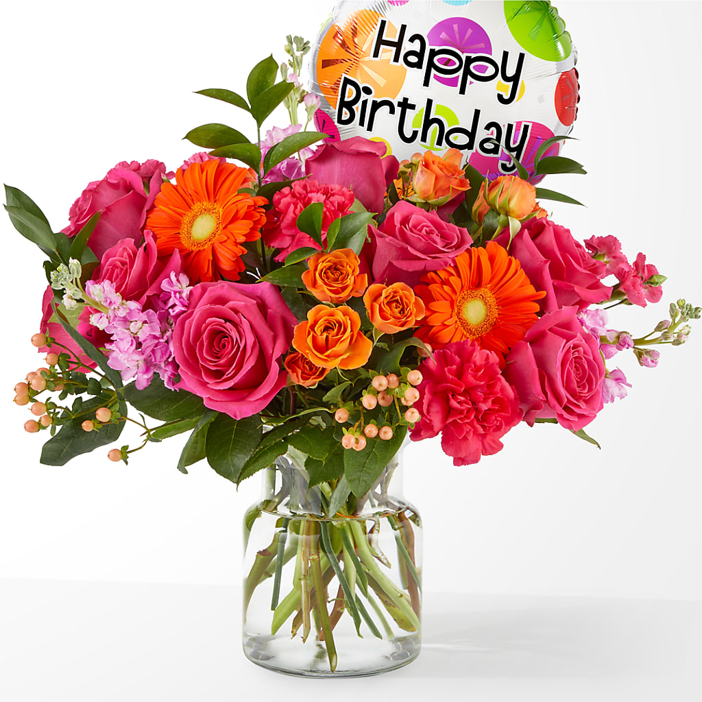 Fiesta Bouquet with Birthday Balloon – SWEET CREATIONS BROOKFIELD FLWRS & BLLNS, Brookfield IL