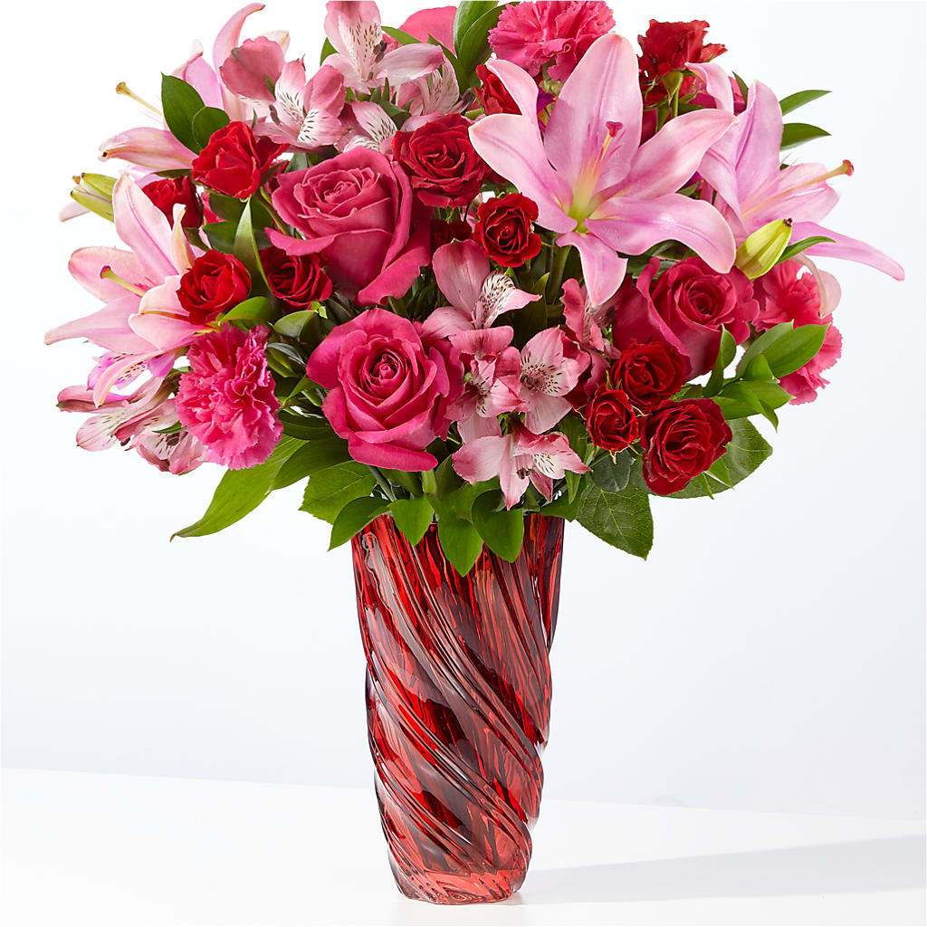 In Love Bouquet with Luxe Swirl Vase – SWEET CREATIONS BROOKFIELD FLWRS & BLLNS, Brookfield IL