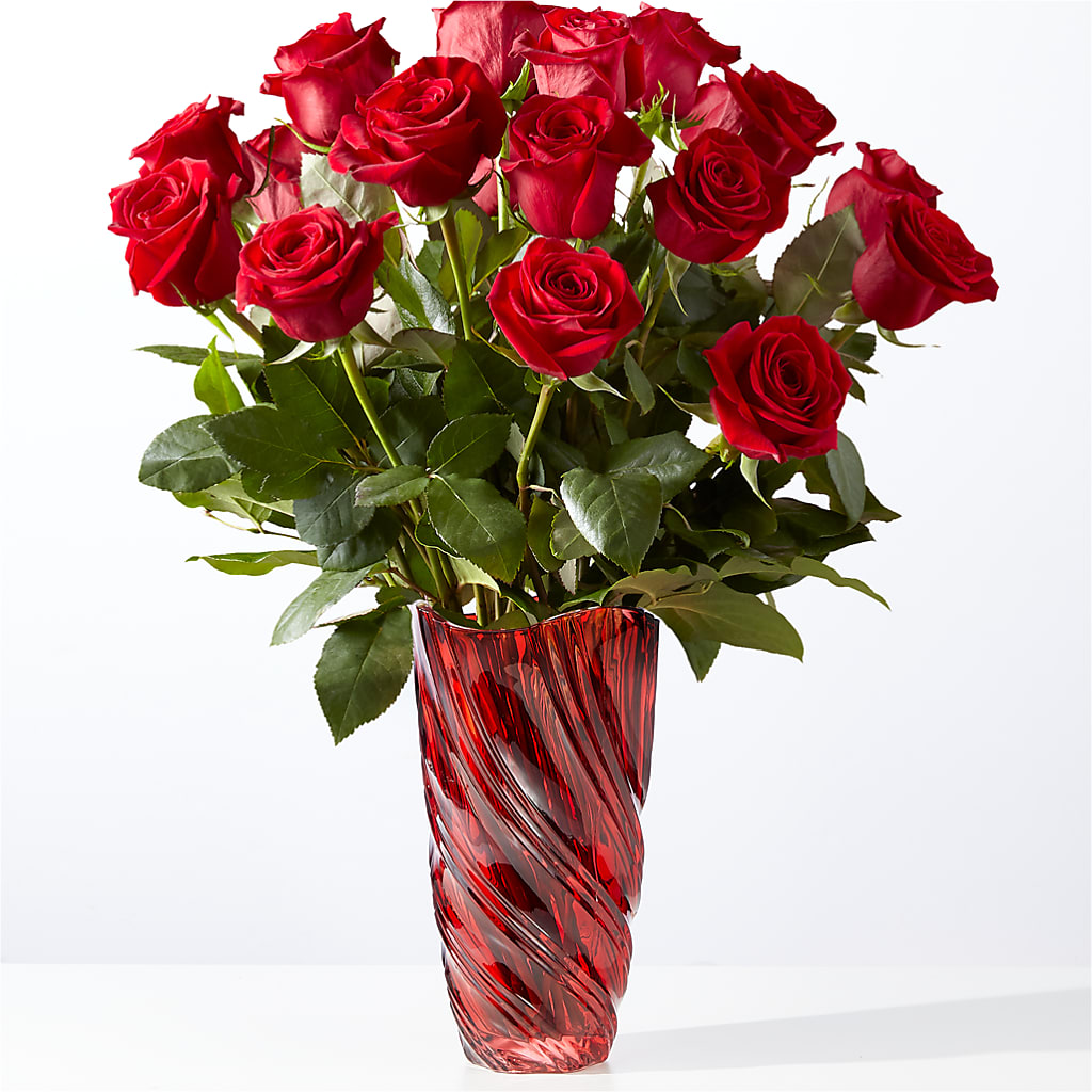 Classic Love Red Rose Bouquet with Luxe Swirl Vase – SWEET CREATIONS BROOKFIELD FLWRS & BLLNS, Brookfield IL