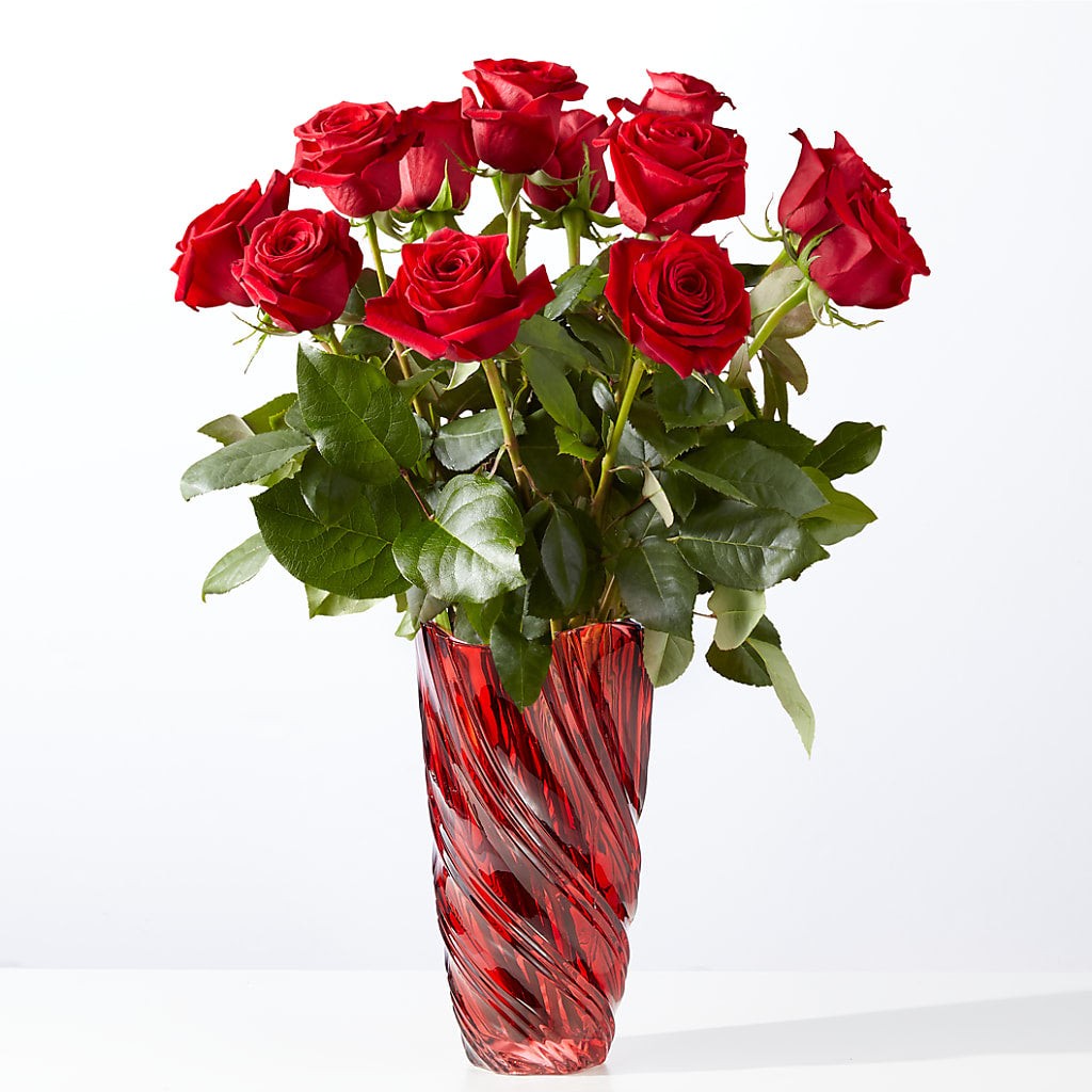 Classic Love Red Rose Bouquet with Luxe Swirl Vase – SWEET CREATIONS BROOKFIELD FLWRS & BLLNS, Brookfield IL