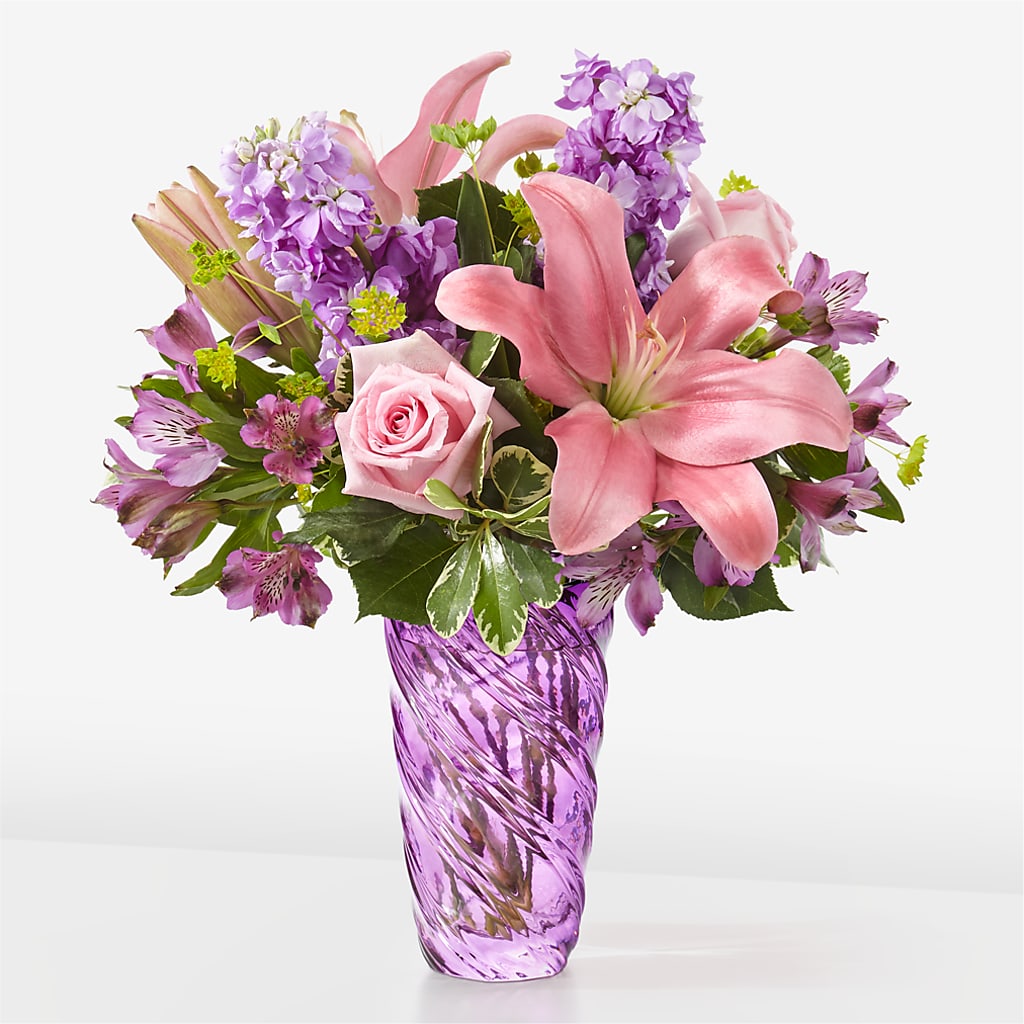 Precious Petals Bouquet with Luxe Swirl Vase – SWEET CREATIONS BROOKFIELD FLWRS & BLLNS, Brookfield IL