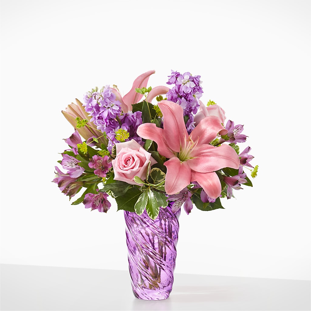Precious Petals Bouquet with Luxe Swirl Vase – SWEET CREATIONS BROOKFIELD FLWRS & BLLNS, Brookfield IL