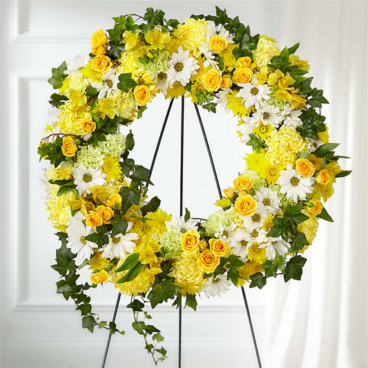 Golden Remembrance Wreath – SWEET CREATIONS BROOKFIELD FLWRS & BLLNS, Brookfield IL