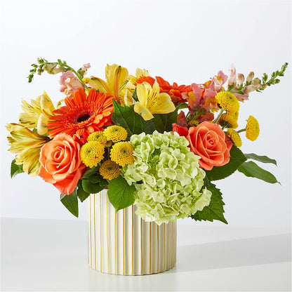 Autumn Sunshine Bouquet with Ivory Vase – SWEET CREATIONS BROOKFIELD FLWRS & BLLNS, Brookfield IL