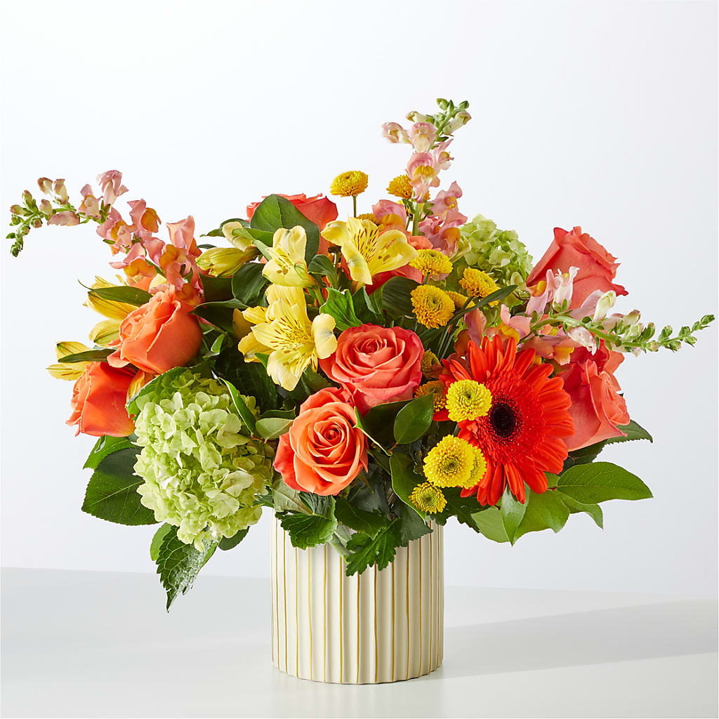 Autumn Sunshine Bouquet with Ivory Vase – SWEET CREATIONS BROOKFIELD FLWRS & BLLNS, Brookfield IL