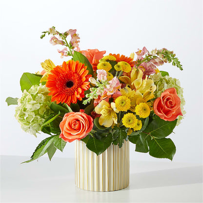 Autumn Sunshine Bouquet with Ivory Vase – SWEET CREATIONS BROOKFIELD FLWRS & BLLNS, Brookfield IL