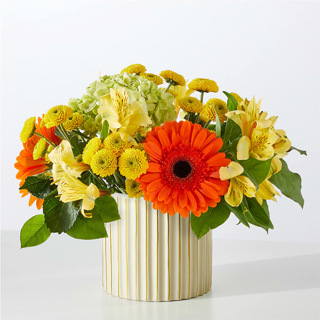 Autumn Sunshine Bouquet with Ivory Vase – SWEET CREATIONS BROOKFIELD FLWRS & BLLNS, Brookfield IL