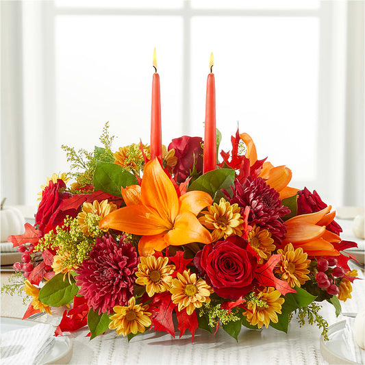 Autumn's Embrace Centerpiece – SWEET CREATIONS BROOKFIELD FLWRS & BLLNS, Brookfield IL