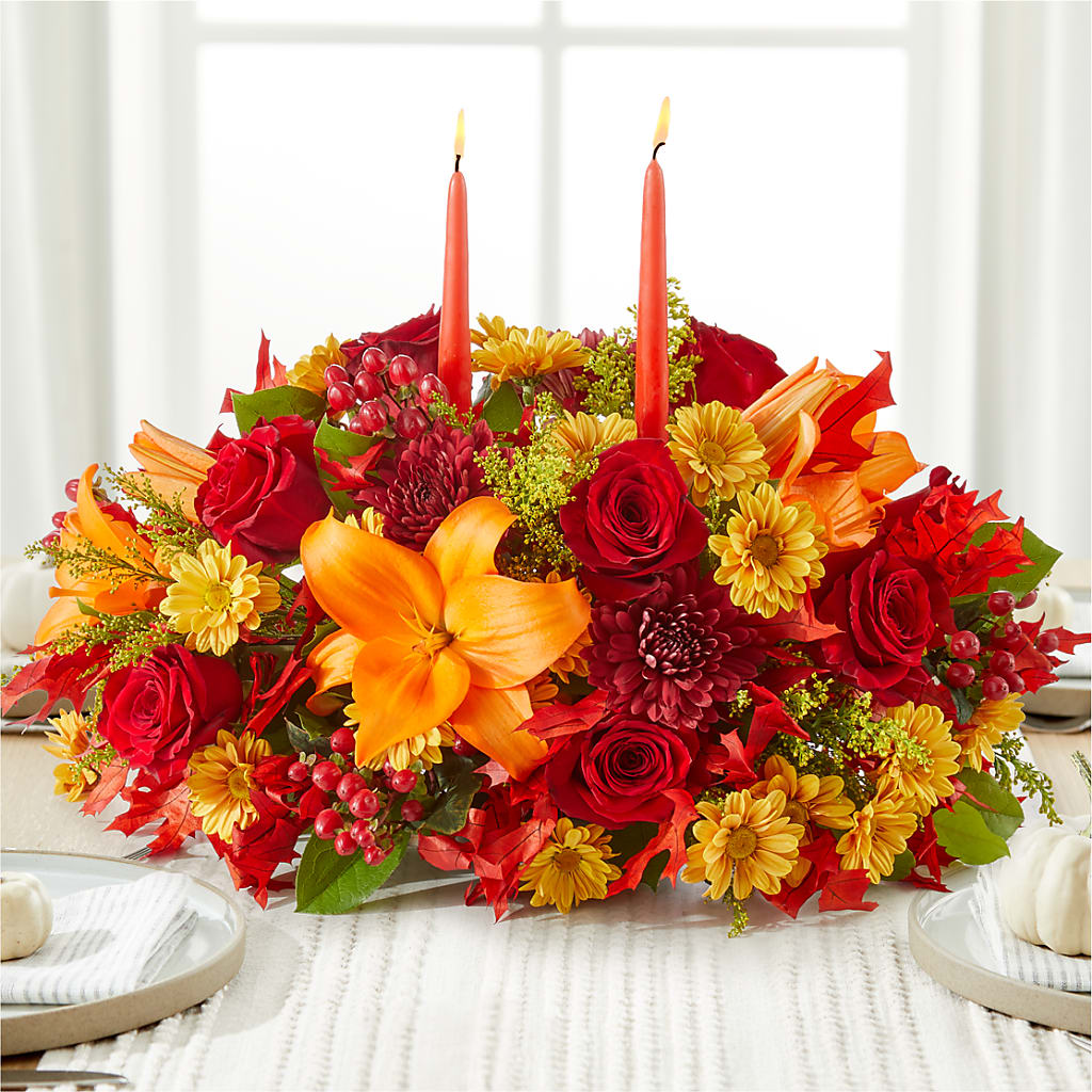 Autumn's Embrace Centerpiece – SWEET CREATIONS BROOKFIELD FLWRS & BLLNS, Brookfield IL